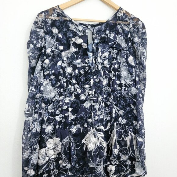 Marchesa Notte Floral-Print Tiered Midi Dress in Navy 14 - Picture 5 of 12